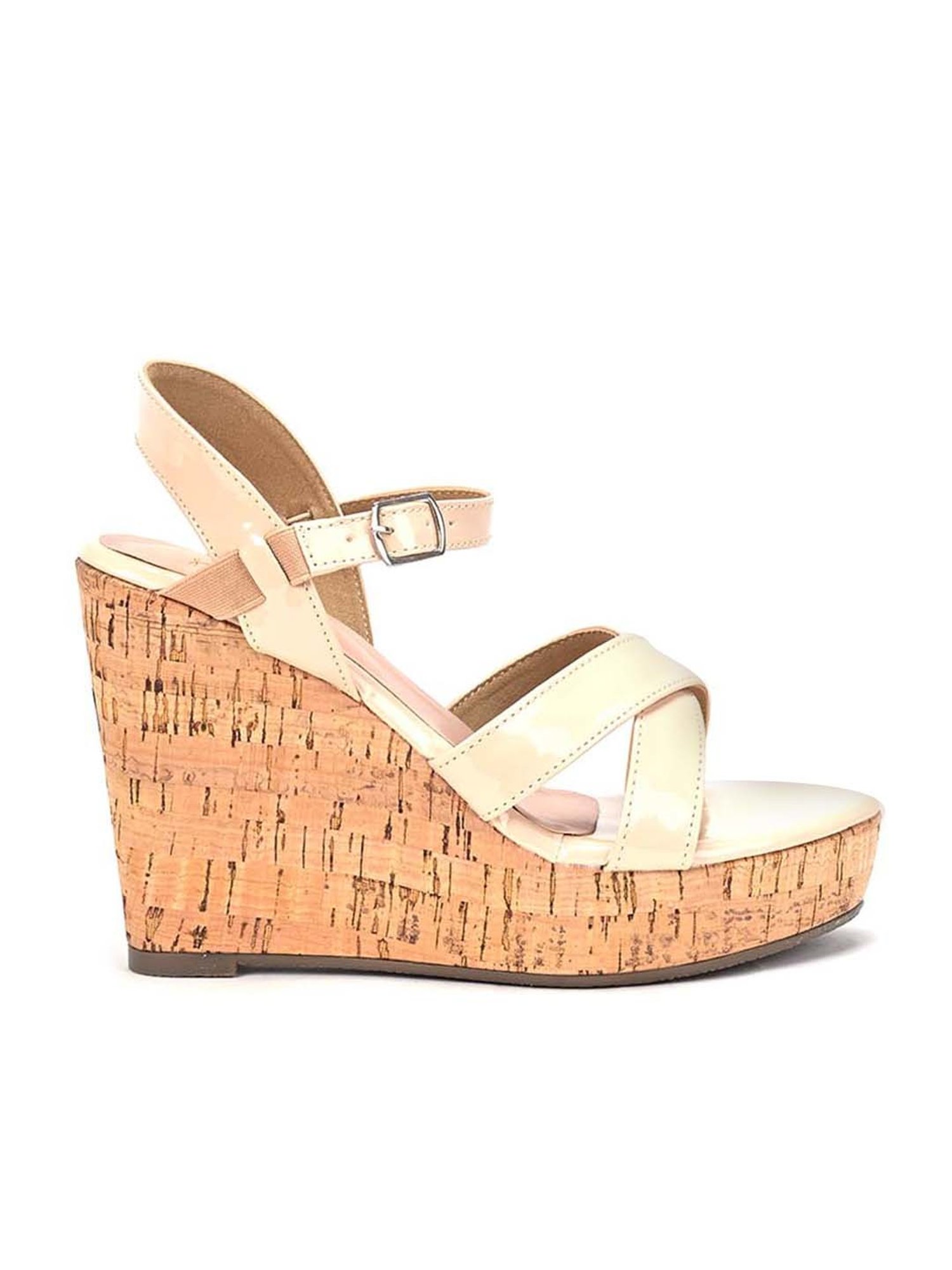 Scentra Women's Beige Ankle Strap Wedges