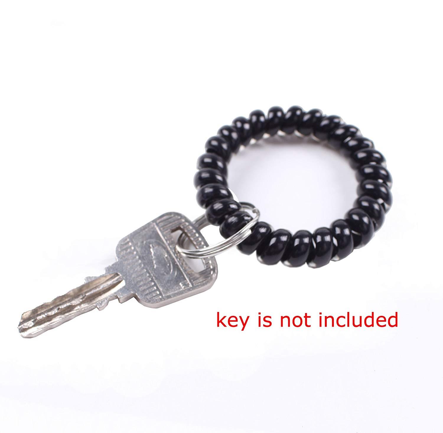 BIHRTC Pack of 30 Black White Plastic Stretchable Spring Coil Key Chain Key Ring Spiral Telephone Wire Cord Wristband for Office, Workshop, Shopping Mall, Sauna and Outdoor Activities Place