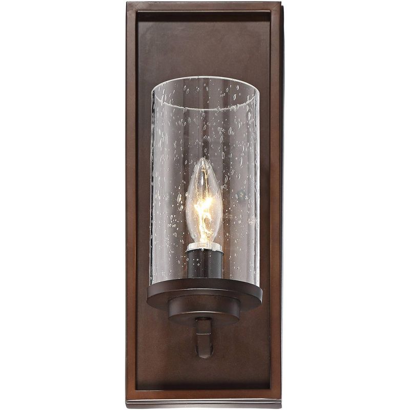 Barnes and Ivy Industrial Wall Light Sconce Bronze Hardwired 14" High Fixture Clear Seedy Cylinder Glass Bedroom Bathroom Hallway