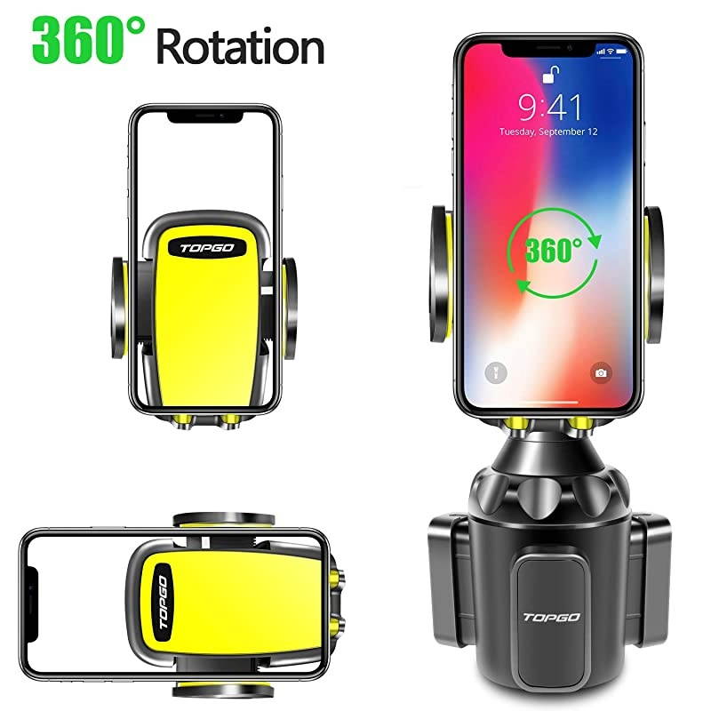 Car Cup Holder Phone Mount Adjustable Automobile Cup Holder Smart Phone Cradle Car Mount for iPhone 11 Pro/XR/XS Max/X/8/7 Plus/6s/Samsung S10+/Note 9/S8 Plus/S7 Edge(Yellow)