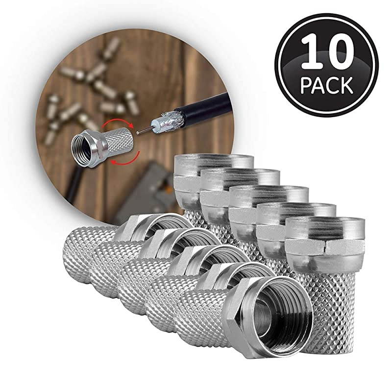RG6 TwistOn F Connectors 10 Pack FType Coaxial Connectors Replace Broken Connectors and Assemble RG6 Coax Cables No Tools Required 38707
