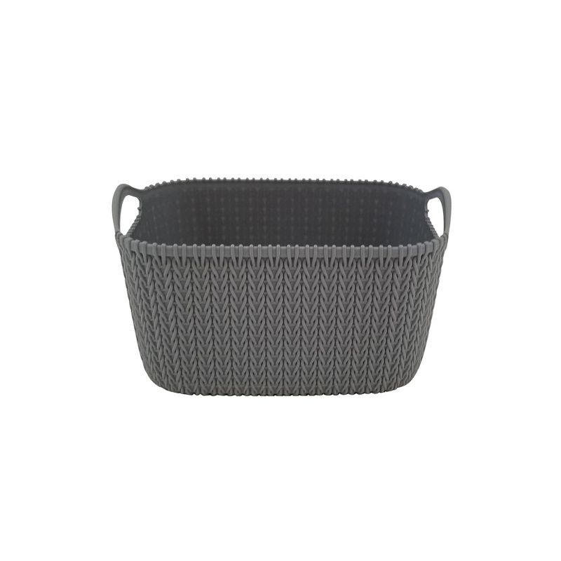 Homz 2211050 9.5 Inch Durable Weave Style Rattan Plastic Gray Versatile Storage Bin Basket Organizer with Handles, Small