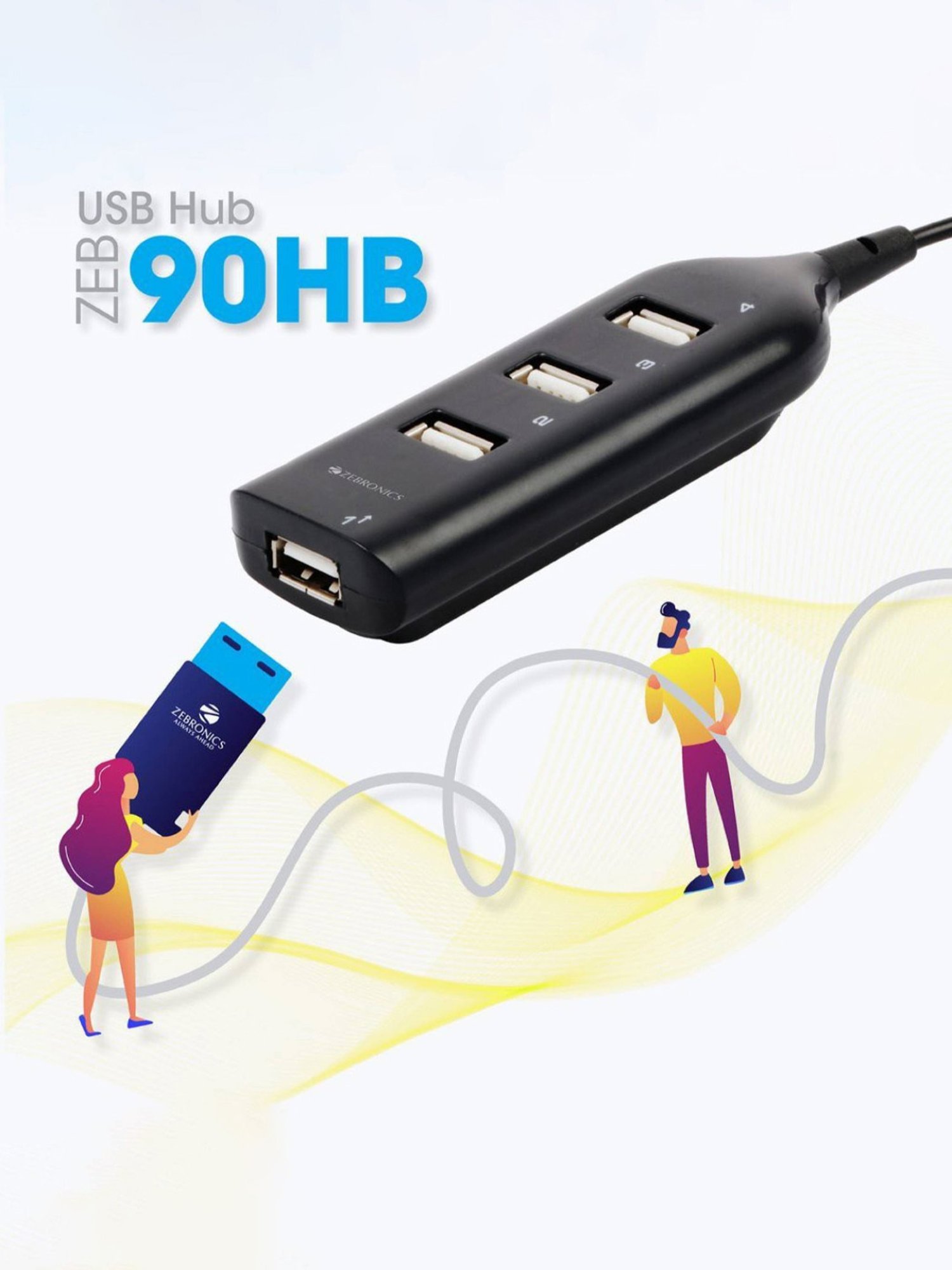 Zebronics Zeb-K20 Keyboard, ZEB-WING Wired Optical Mouse & ZEB-90HB USB Hub Combo Set (Black)