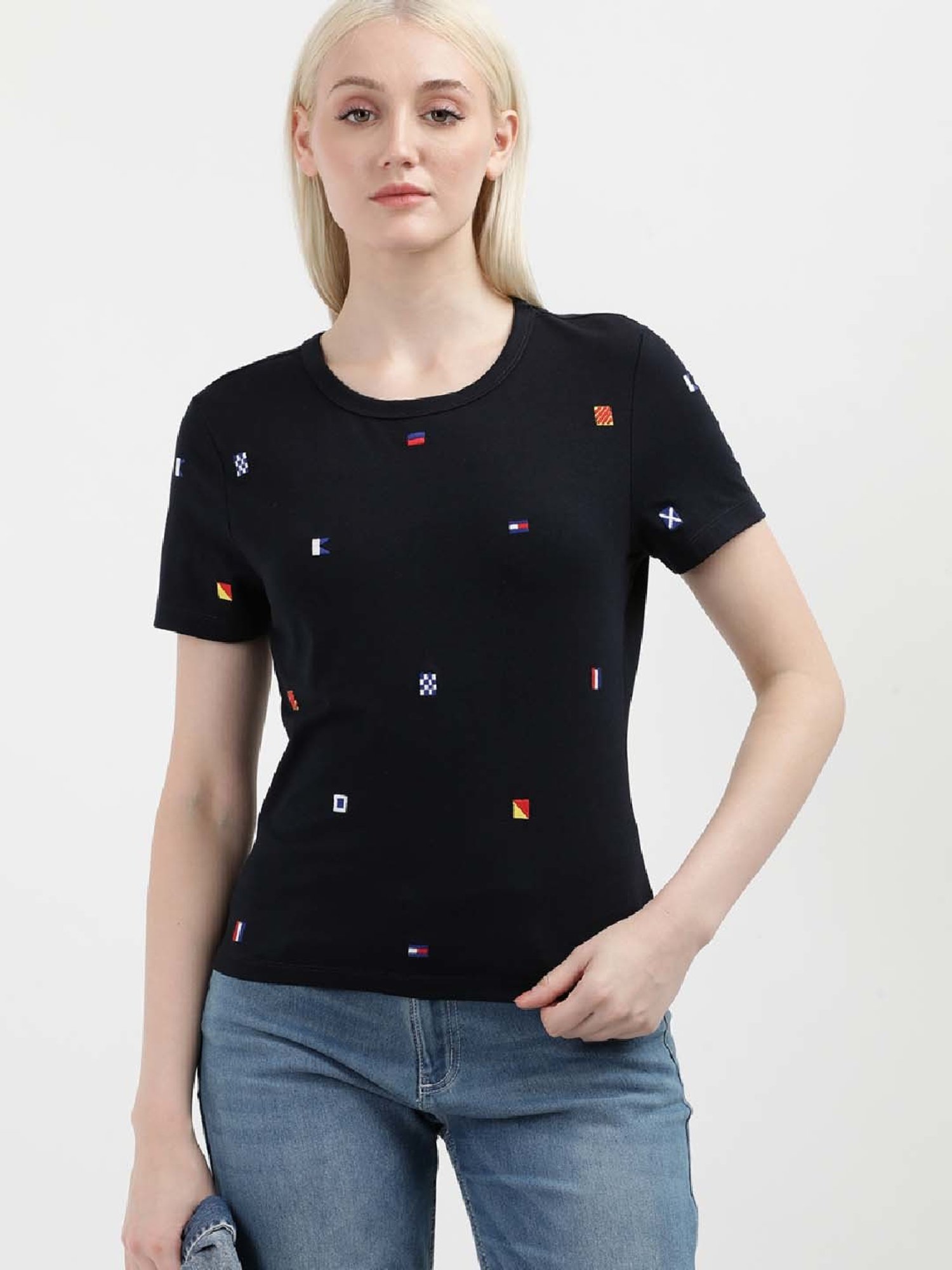 TOMMY HILFIGER Navy Cotton Embroidered T-Shirt