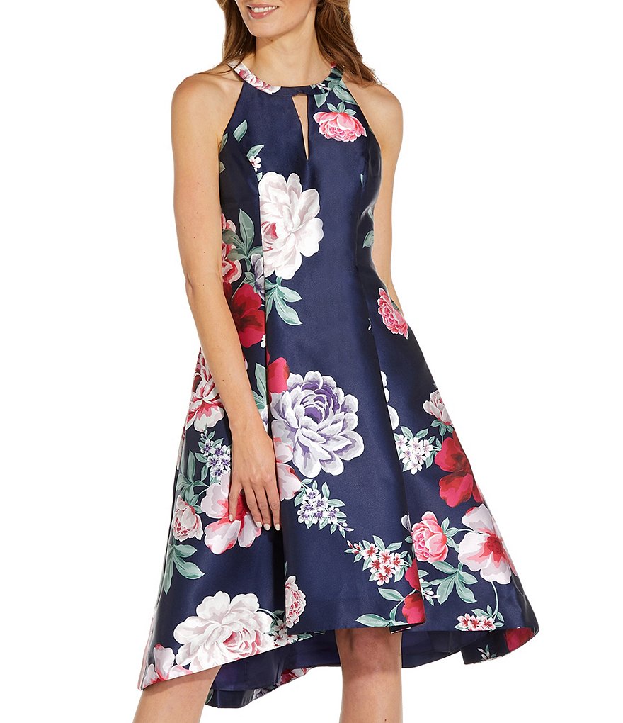 Kay Unger Long Bishop Sleeve V-Neck Crepe A-Line Dress