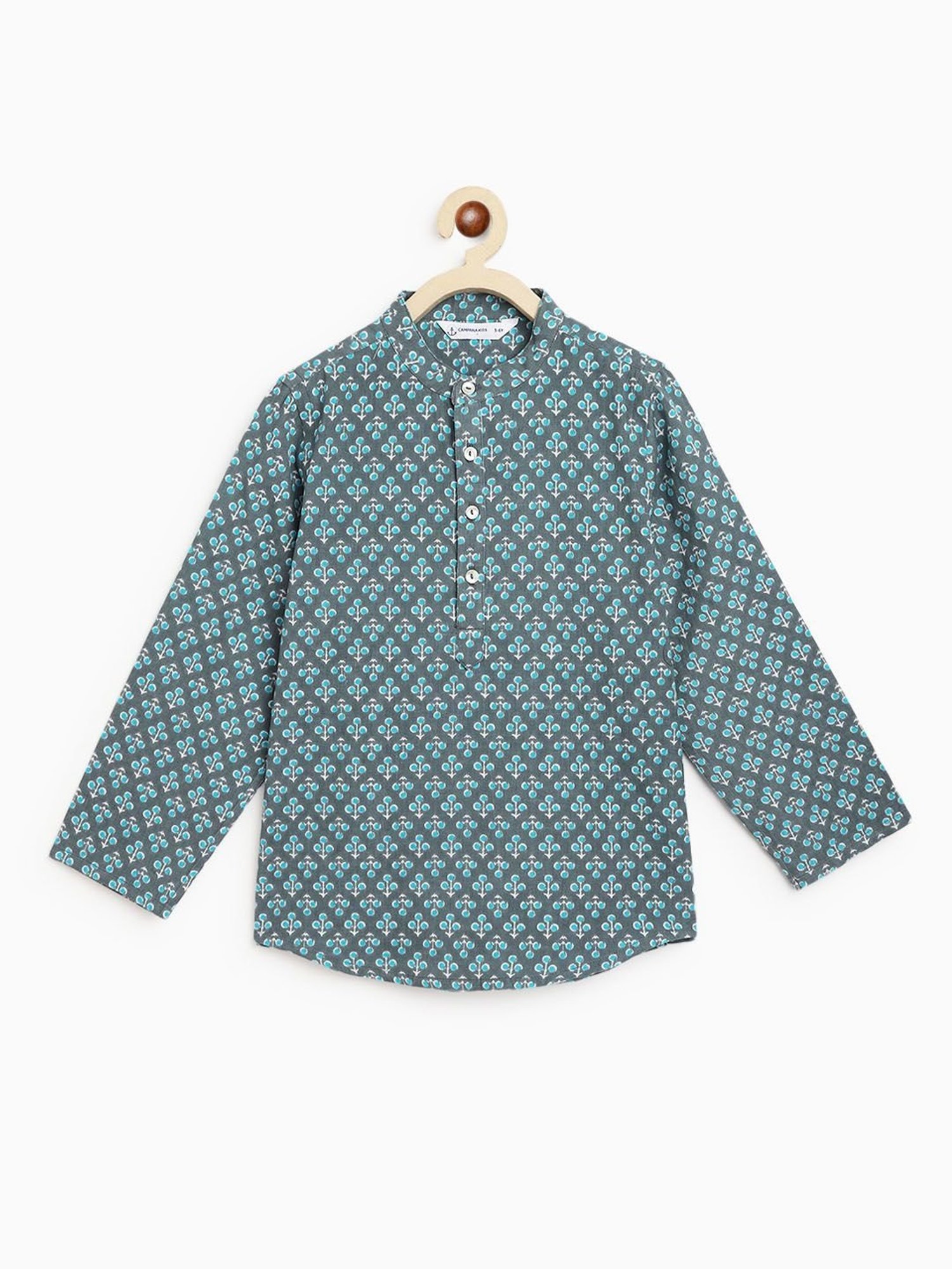 Campana Kids Grey & Blue Printed Full Sleeves Shirt