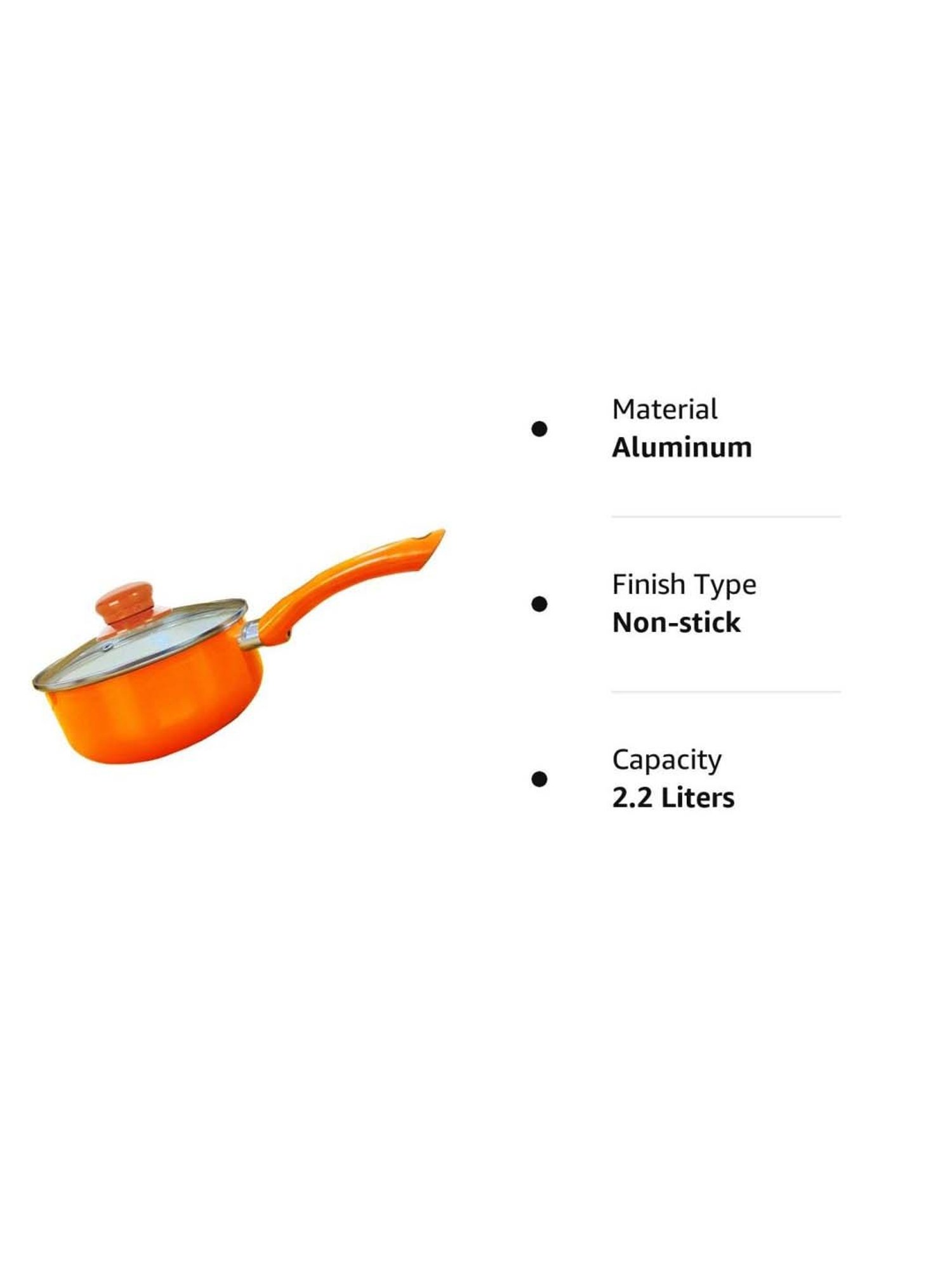 Nirlon Orange Aluminium 18 cm Induction & Gas Non-Stick Saucepan With Glass Lid (2.2 L)