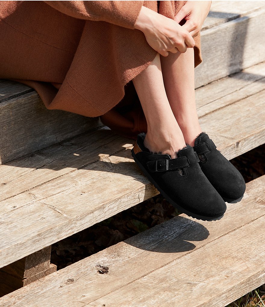 Birkenstock Women's Boston Suede Shearling-Lined Clogs