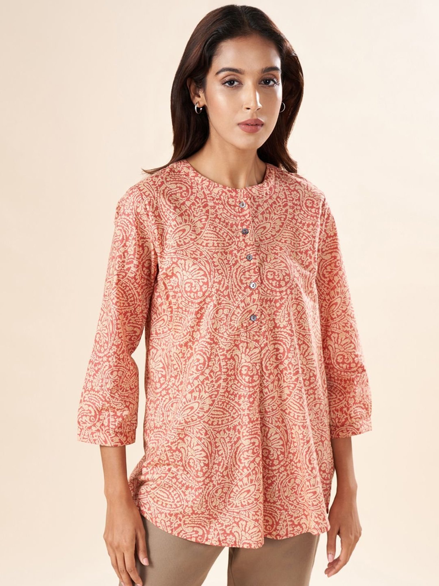 Akkriti by Pantaloons Rust Cotton Printed Tunic