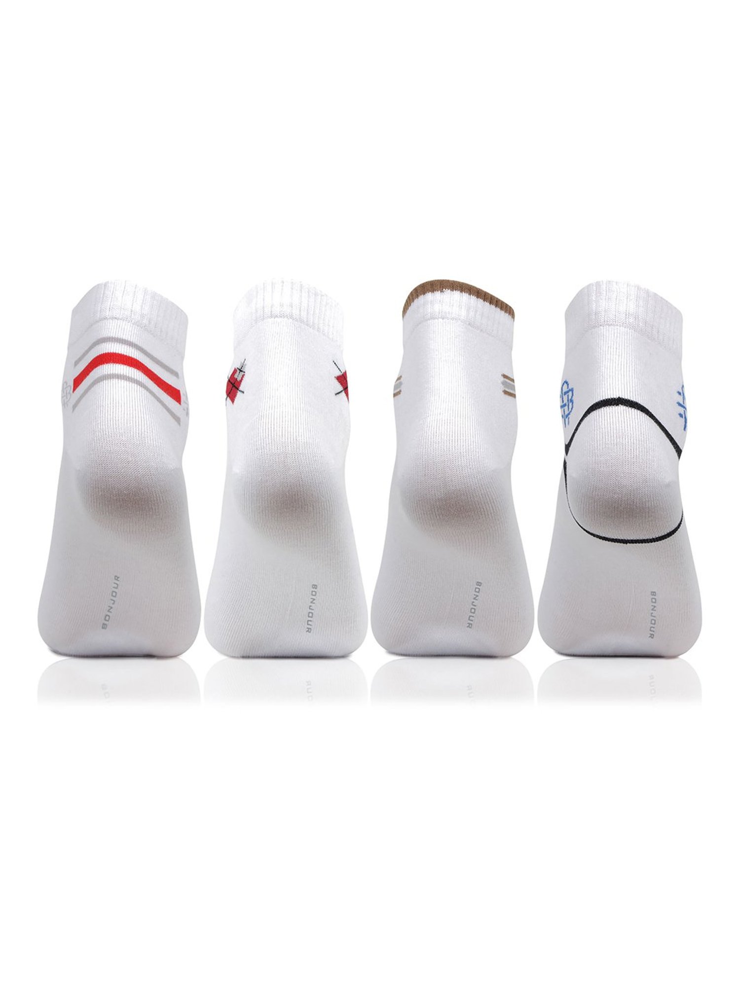 Bonjour White Printed Socks - Pack of 4