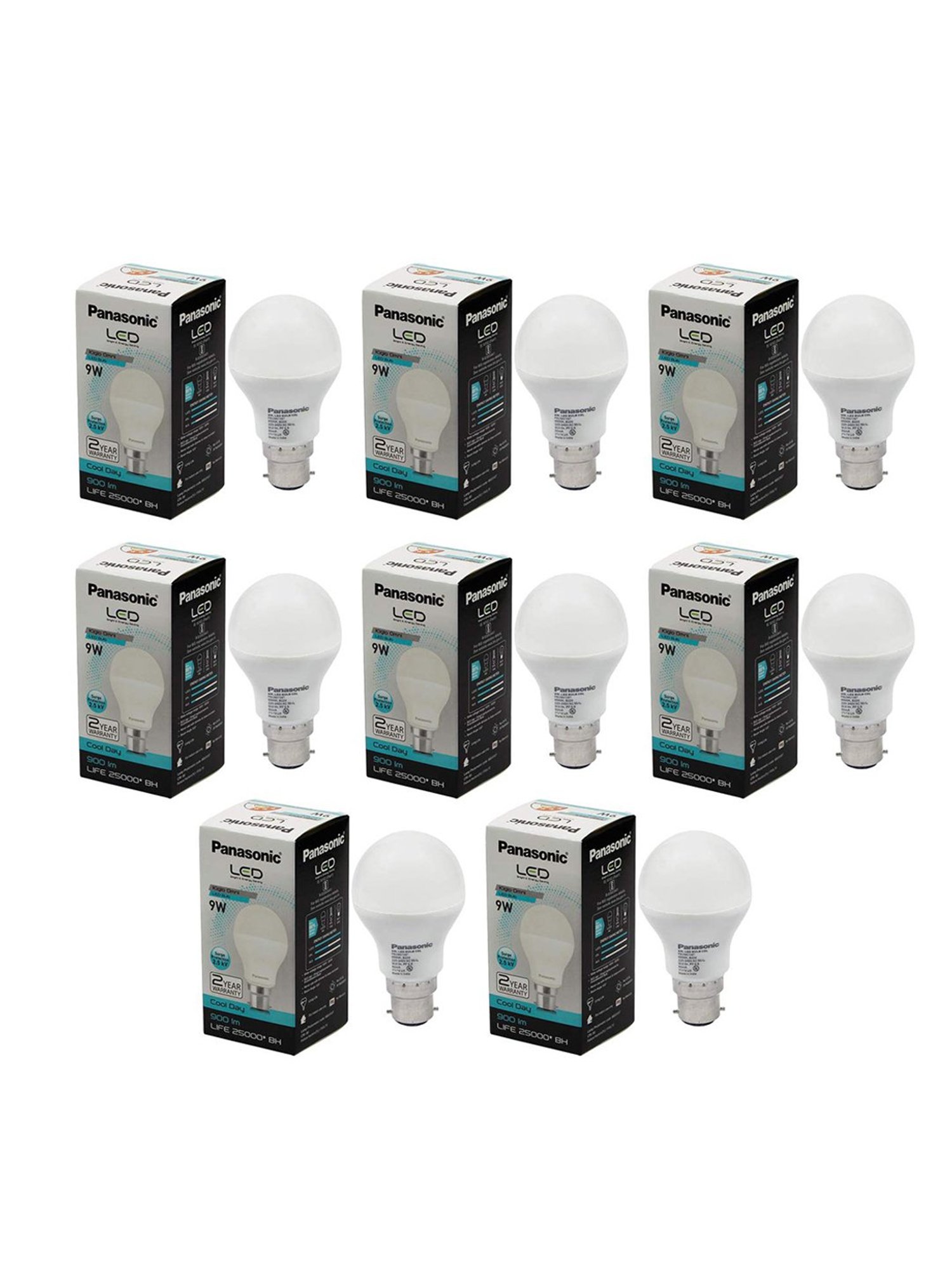 Panasonic PBUM01097 B22D 9W LED Bulb - Pack of 8 (White)