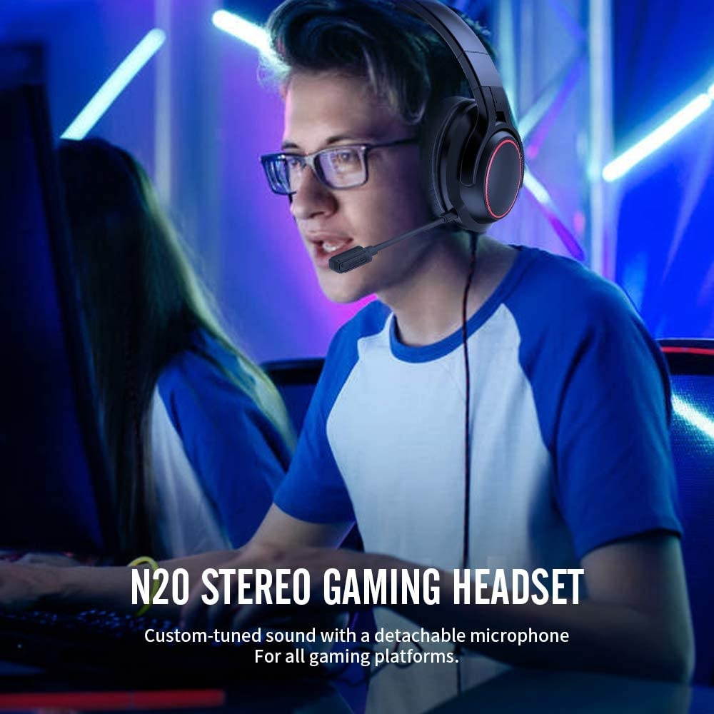 N20 Stereo Gaming Headset with Detachable Noise Canceling Mic Work from Home Headphones with mic for PS4 Xbox One Nintendo Switch Lite PC Laptop Mac