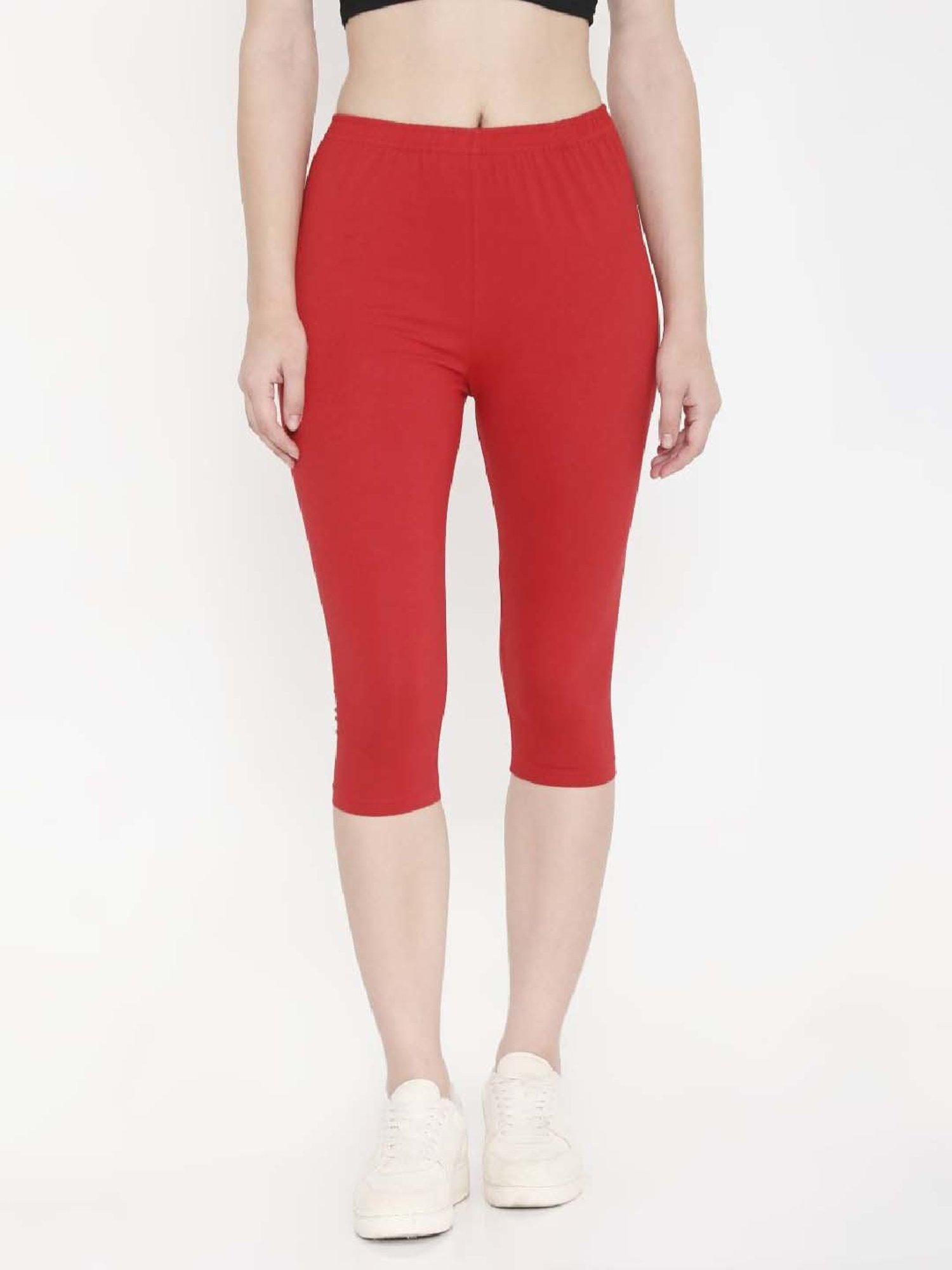 FEELINGS Red Cotton Plain Capris