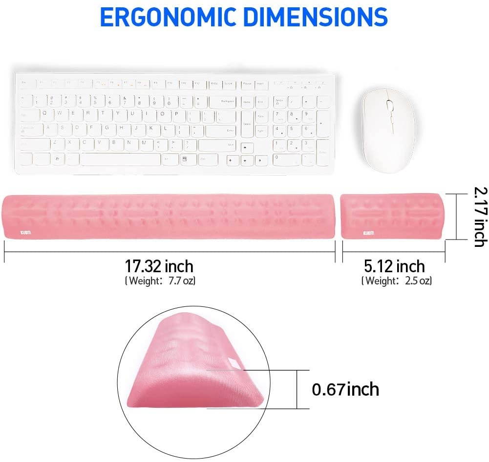 BUBM Keyboard Wrist Rest Mouse Wrist Pad Arm Support with Massage Holes Design, Ergonomic Memory Foam Hand Palm Rest, Comfortable Wrist Cushion & Easy-Tying for PC Gaming, Office, Computer(Pink Set)