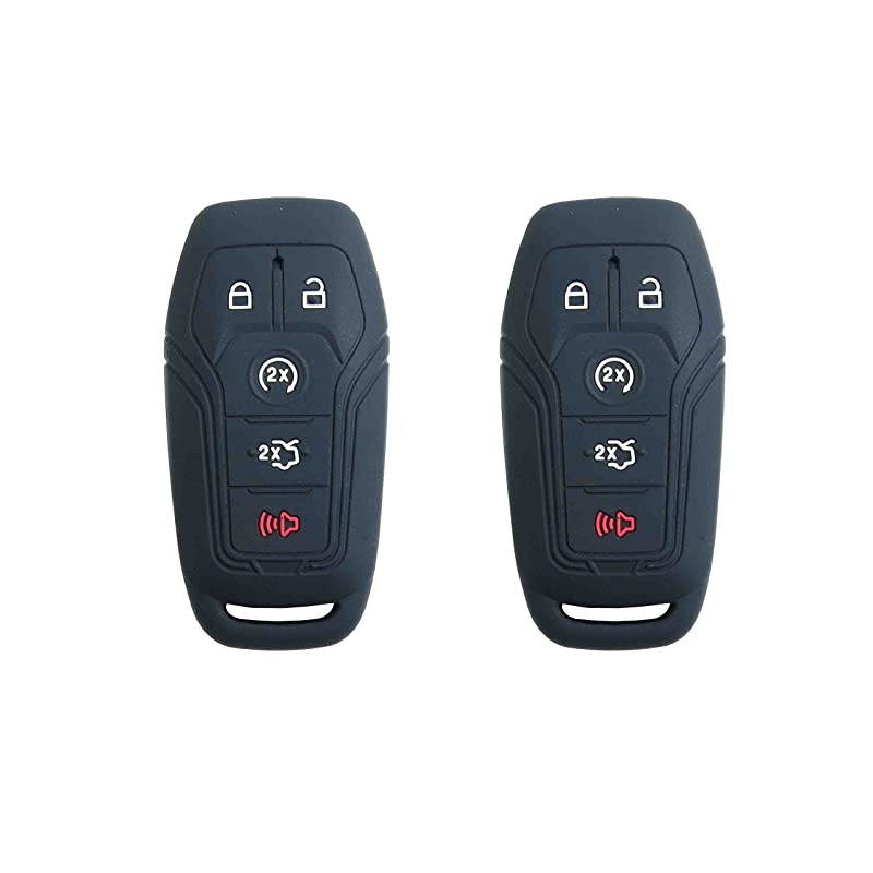 Autotech Remote Key Silicone Rubber Keyless Entry Shell Case Fob and Key Skin Cover fit for Ford Mustang Fusion Lincoln MKZ MKC F450 F150 2015 Ford Fusion SE 1 Pair Black