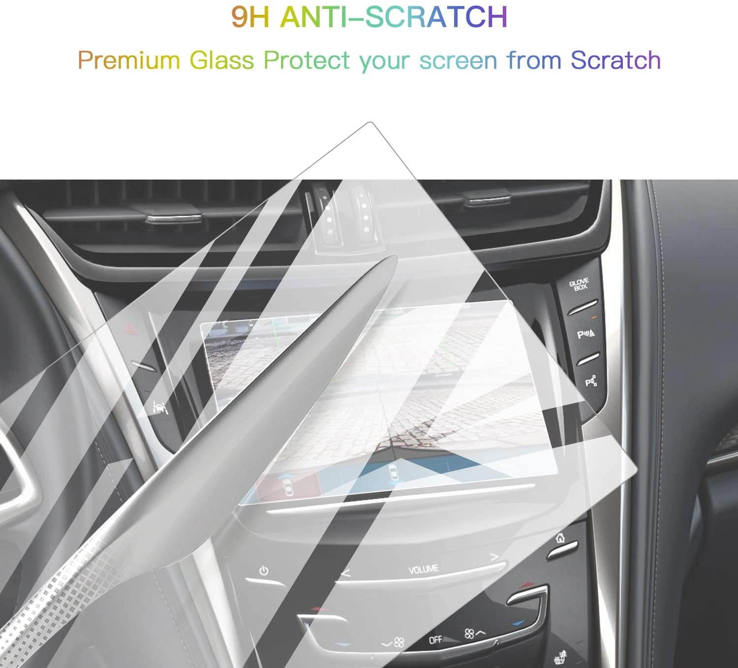 Screen Protector Foils for 2015-2019 Cadillac CTS CUE infotainment interface 8In Navigation Display Tempered Glass 9H Hardness Anti Glare & Scratch HD Clear LCD GPS Touch Screen Protective Film