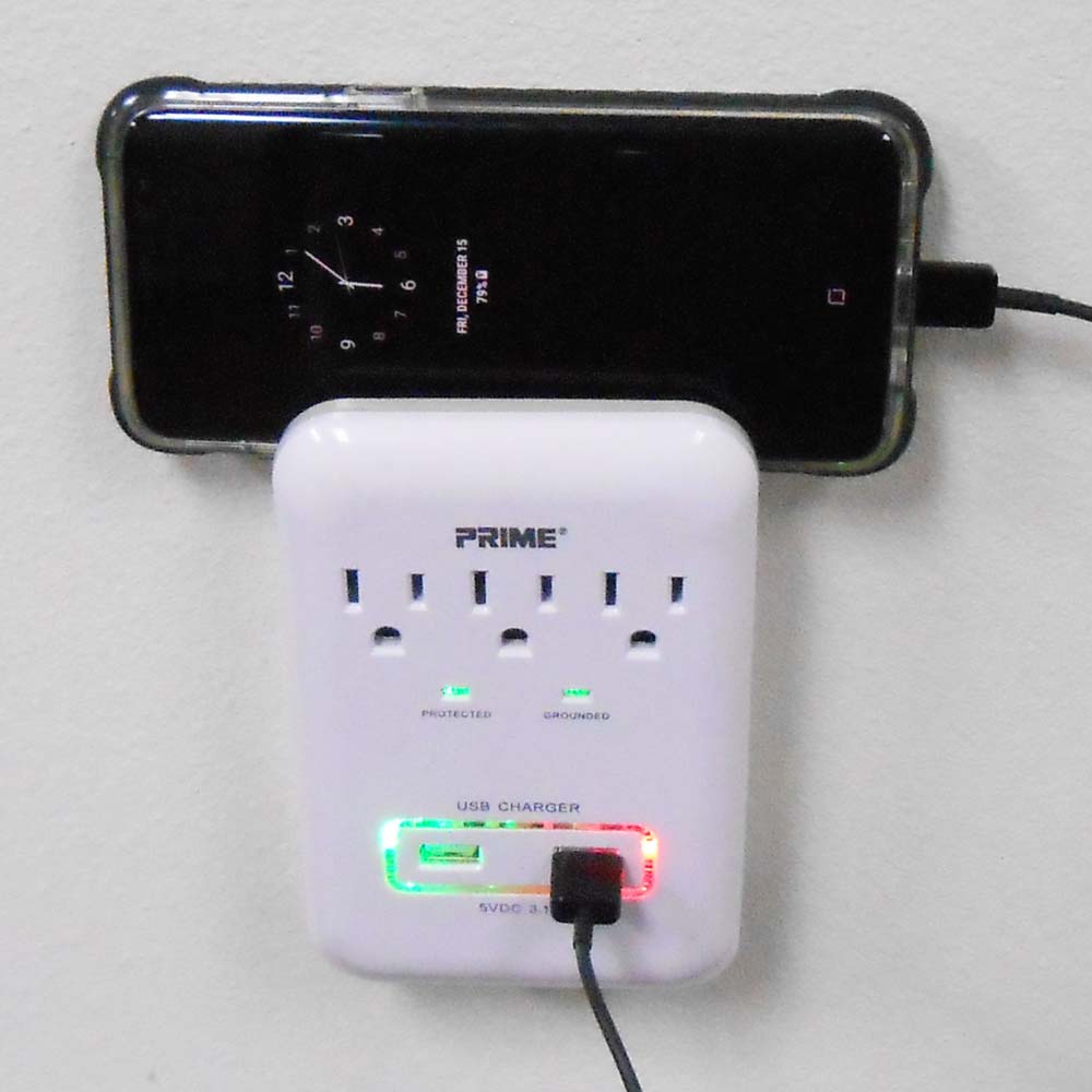 Fuji Labs PRIME Series 3 -Pack 3-Outlet Surge Protector with 2 USB Ports, 3.1A, 900J Protection