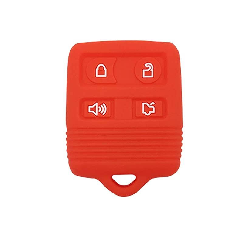Autotech Remote Key Silicone Rubber Keyless Entry Shell Case Fob and Key Skin Cover 4 Buttons Fit For Explorer Edge Escort Expedition Explorer Focus Mustang Lincoln Navigator (Red)