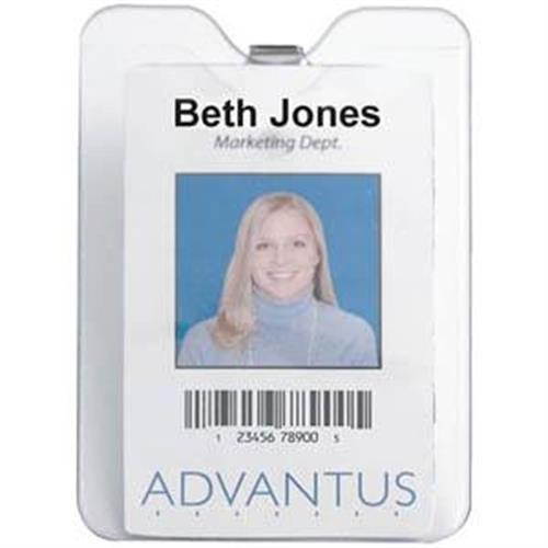 Id Badge Holder W/Clip, Vertical, 3W X 4H, Clear, 50/Pack