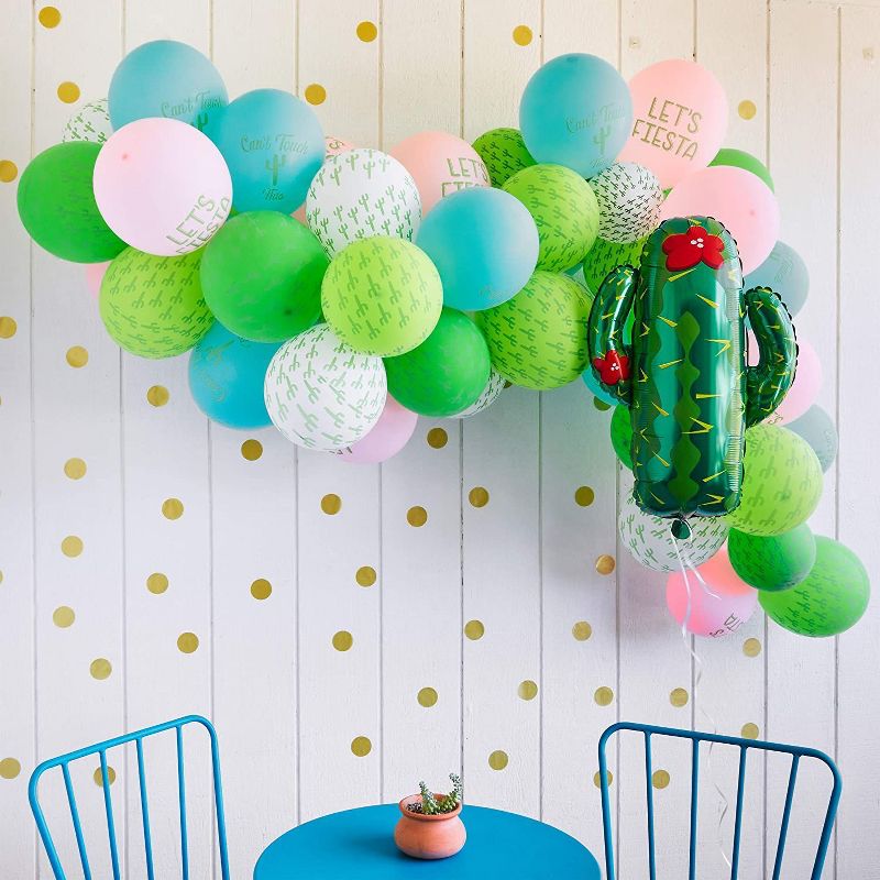 50-Pack Let's Fiesta! Cactus Latex Balloons 12" for Mexican Fiesta, Cinco de Mayo, Summer Hawaii Theme Party Decorations, Ribbon Included