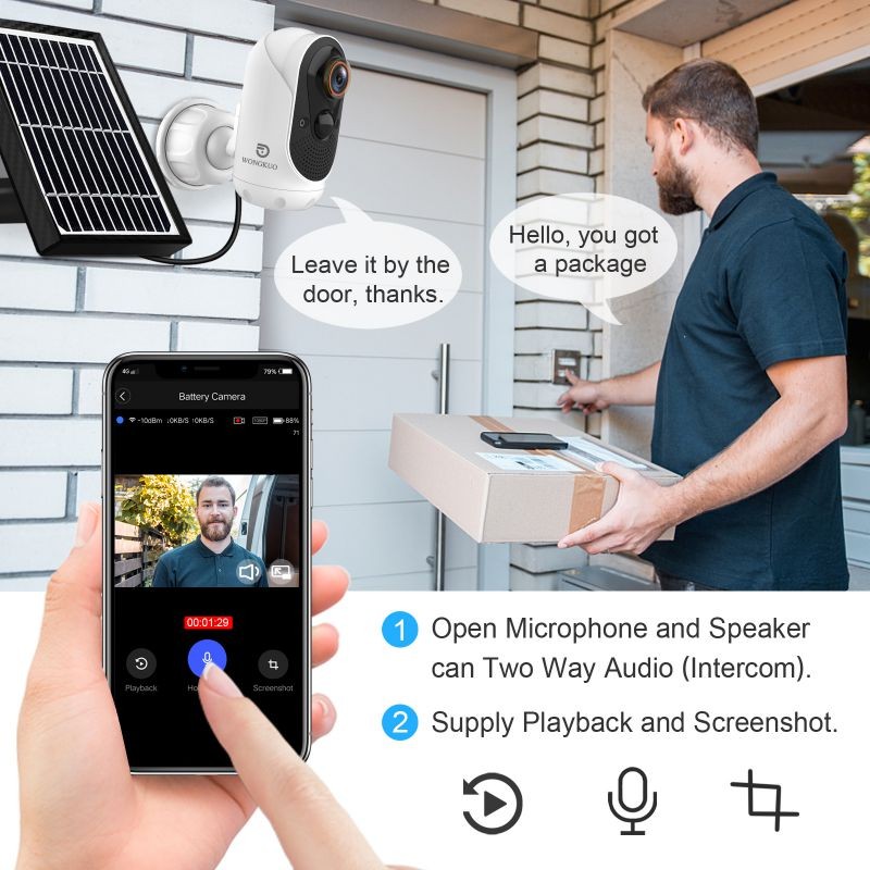 WONGKUO Home Security Camera Outdoor, IP/Network Camera, Wireless Surveillance Security Cameras With 1080P Night Vision/ PIR Motion Detection/ 2-Way Audio/ IP65 Waterproof