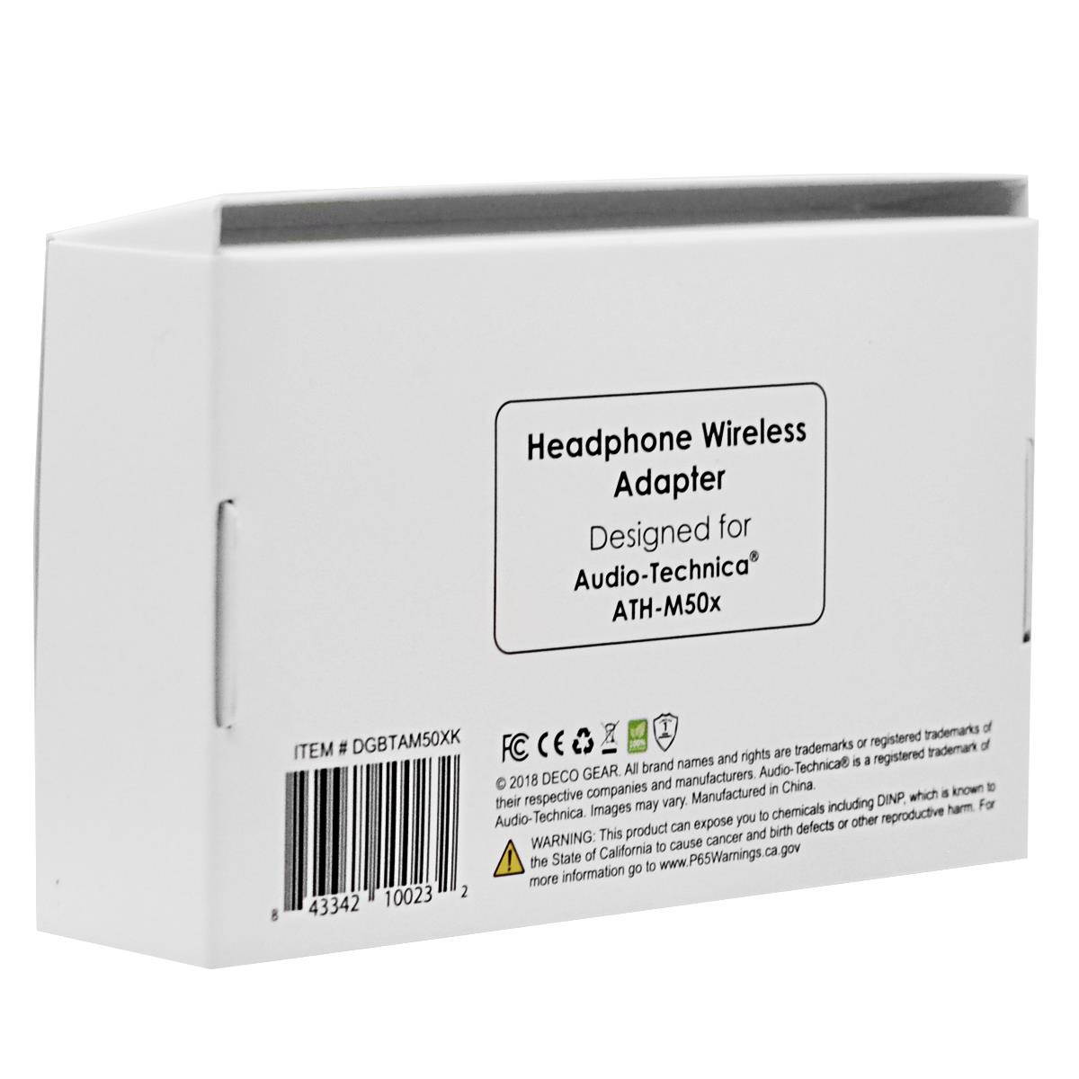 Deco Gear Bluetooth Adapter/Amplifier for Audio Technica ATH-M50X Pro Studio Headphones