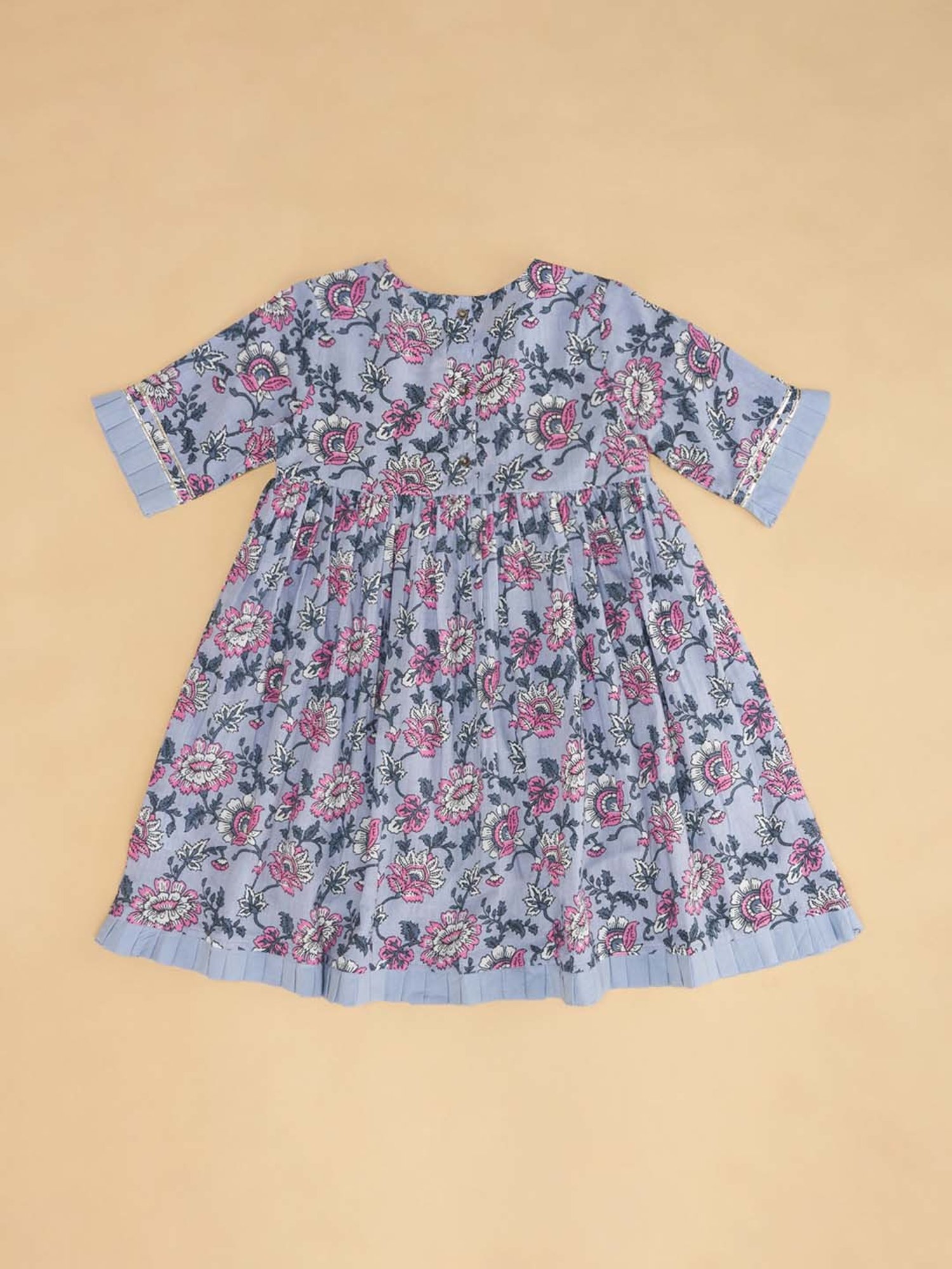 YU by Pantaloons Kids Blue & Pink Cotton Floral Print Dress