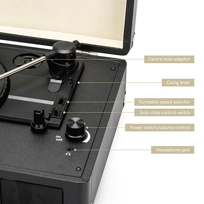 Vinyl Record Player, 3 Speed Turntable Bluetooth Record Player with 2 Built in Stereo Speakers, Replacement Needle, Supports RCA Line Out, AUX in, Portable Vintage Suitcase