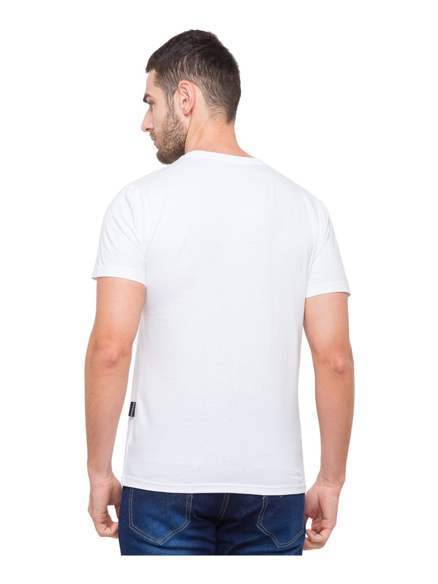 Giordano White Cotton Slim Fit Logo Printed T-Shirt