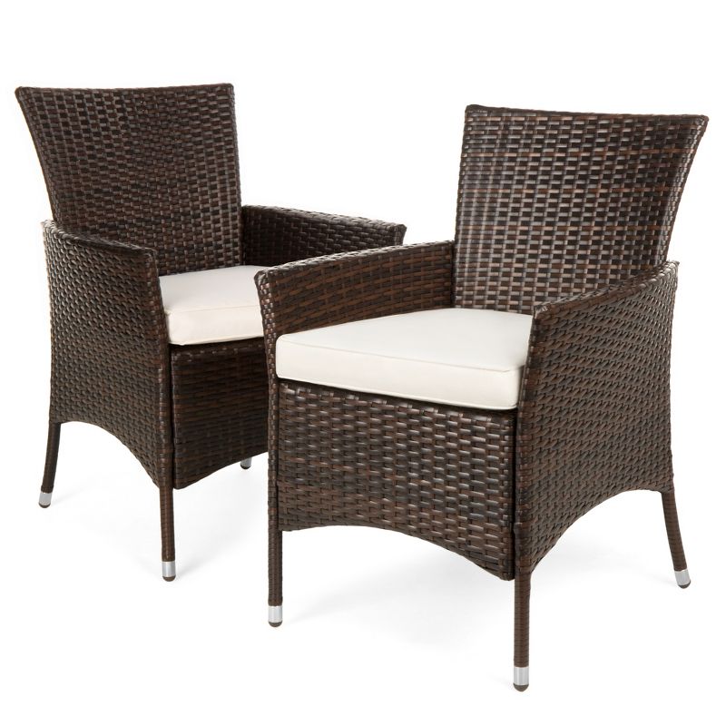 Best Choice Products Set of 2 Modern Contemporary Wicker Patio Furniture Dining Chairs w/ Water-Resistant Cushions