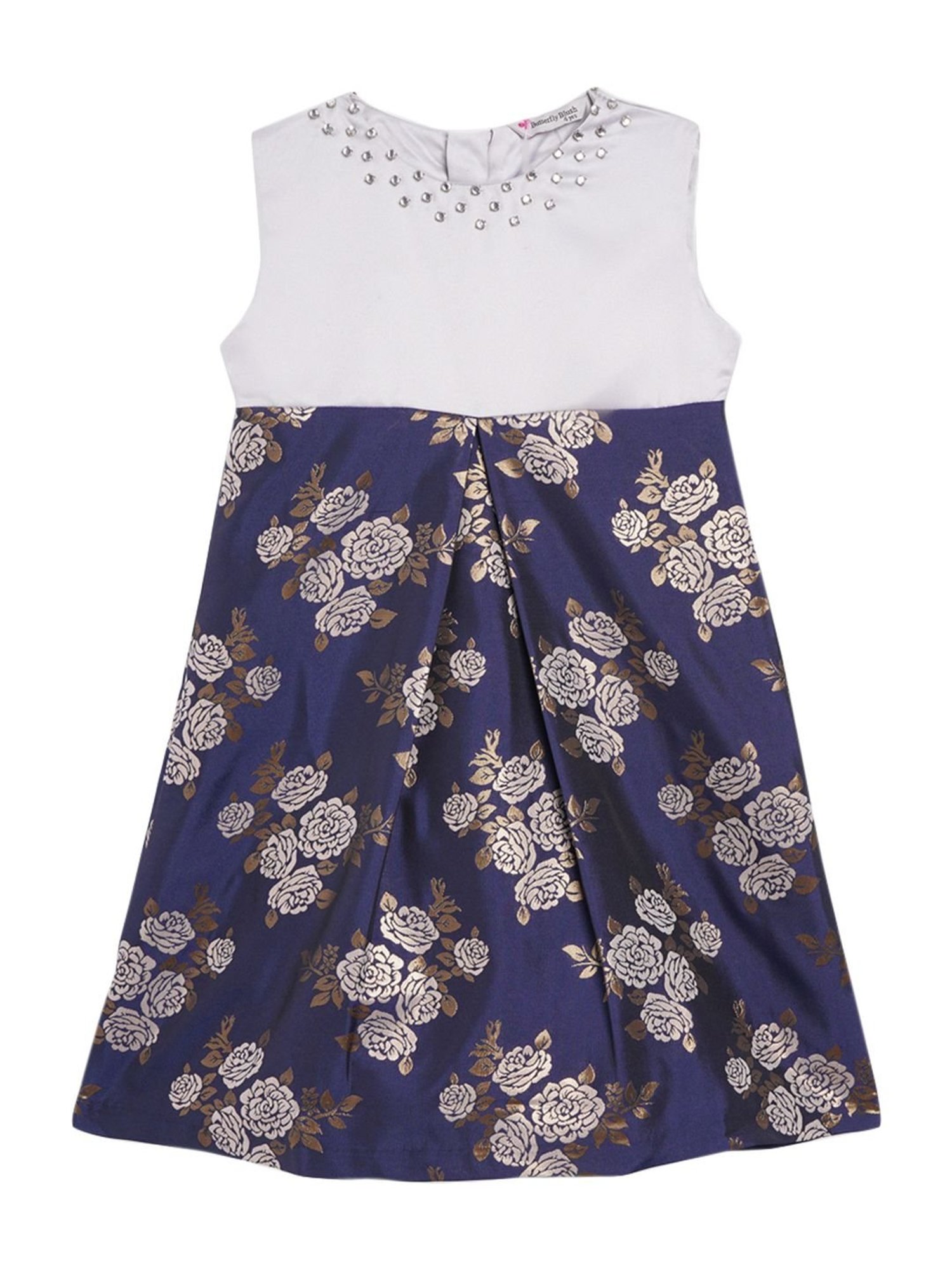 Butterfly Blush Kids Navy & Grey Printed Dress