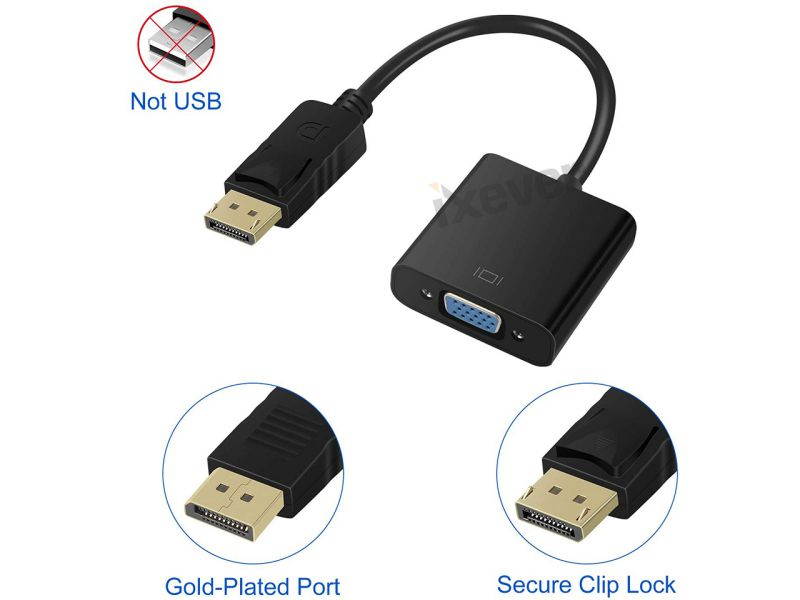 DisplayPort to VGA Adapter Cable Converter 1080p,iXever Display Port to VGA Adaptor Male to Female, Gold Plated, Compatible with Computer, Desktop, Laptop, PC, Monitor, Projector, HDTV - Black