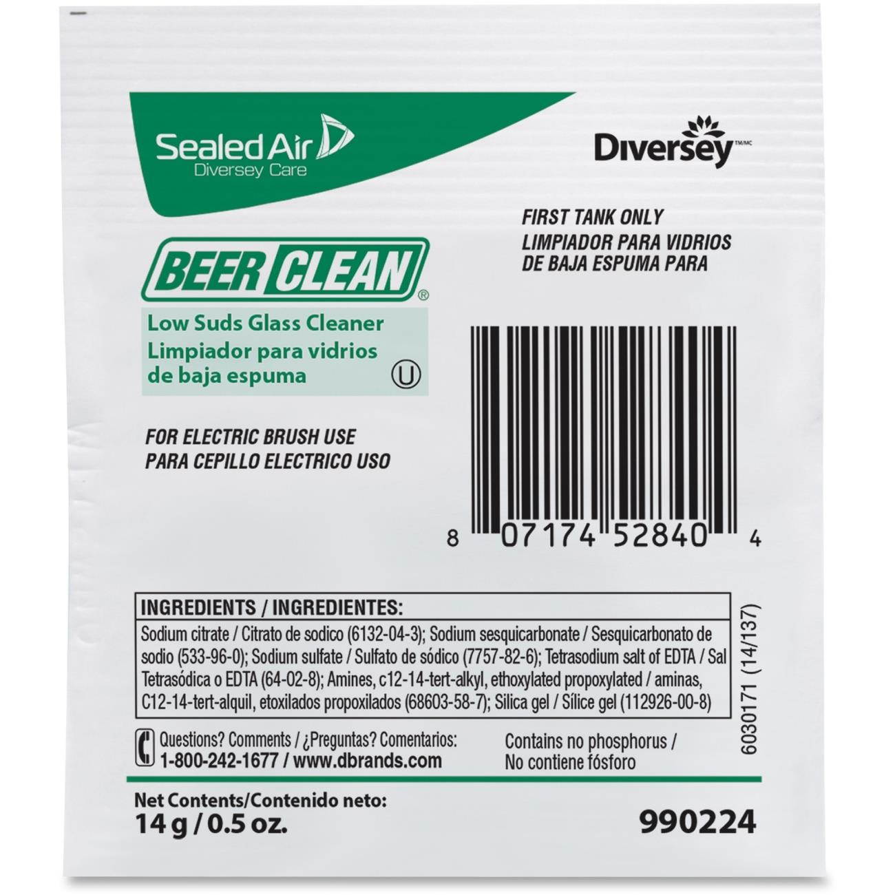 Diversey Beer Clean Glass Cleaner Powder .5oz Packet 100/Carton 990224