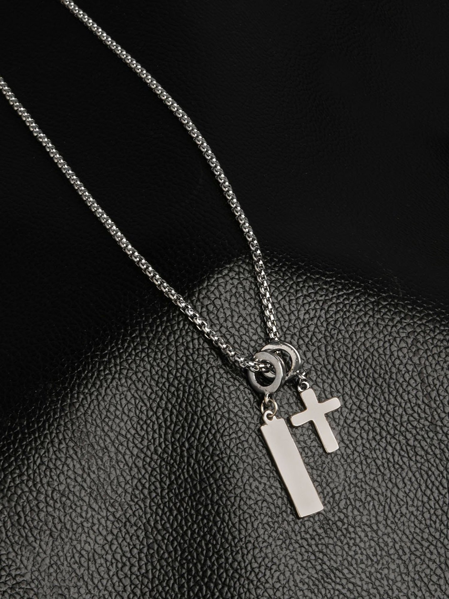 The Bro Code Silver-Plated Cross Multi Charm Pendant Necklace For Men