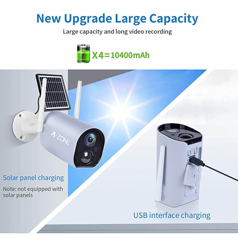Powered Outdoor Security Camera Wireless Home Security Camera WiFi Camera Surveillance Camera 10400mAh Rechargeable Solar Power 1080P Night Vision Waterproof PIR Motion Detection 2Way Audio