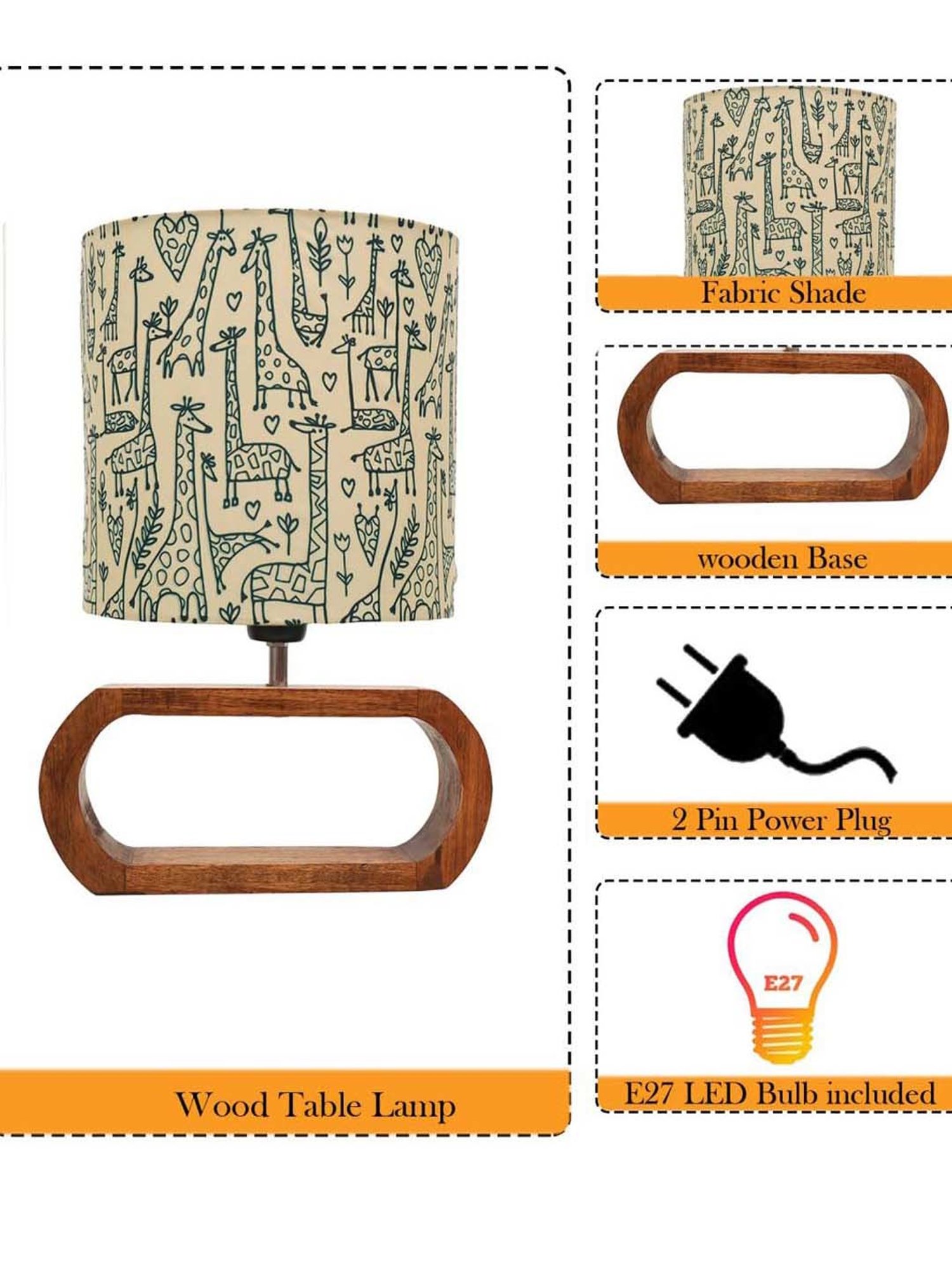 Homesake Yellow Wood Bedside Desk Nightstand Table Lamp