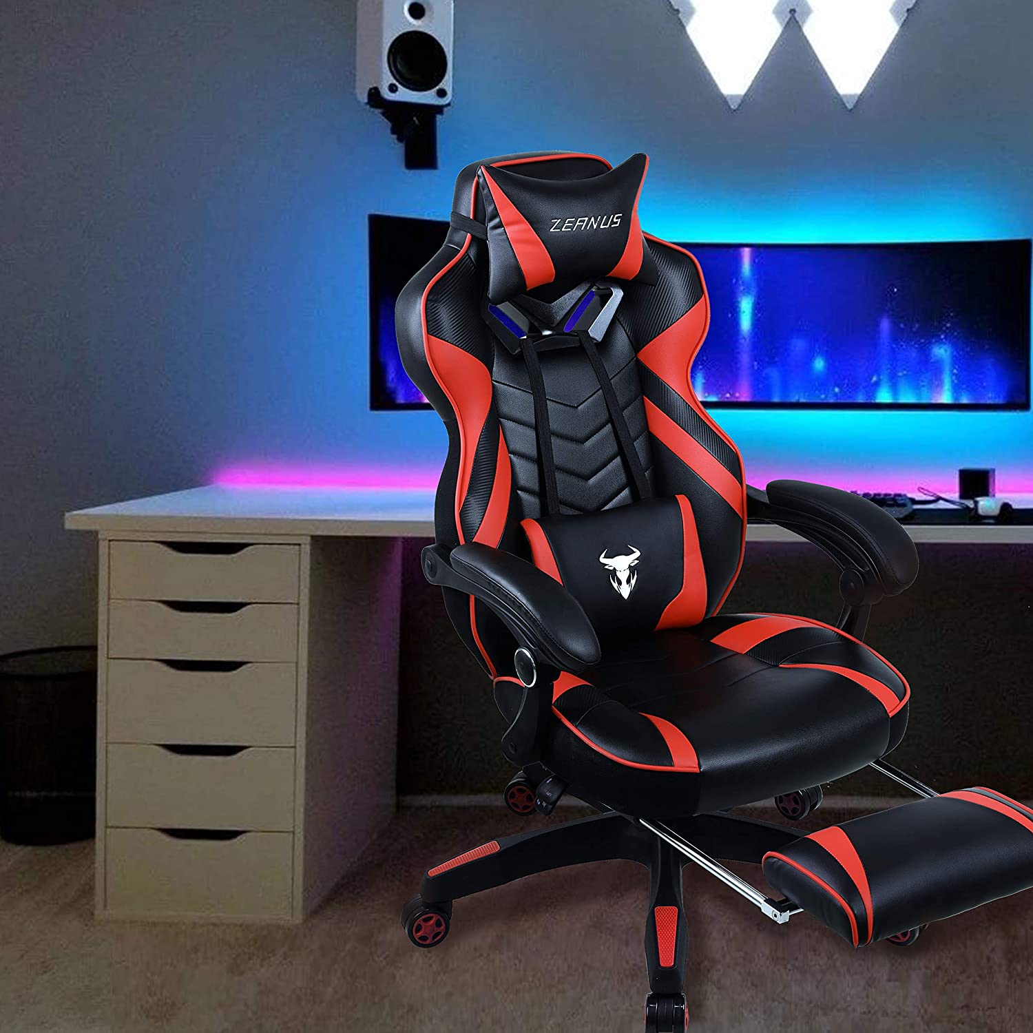 Gaming Chair, Racing Style Computer Desk Chair Padded Armrests Ergonomic Lumbar Support Adjustable Height