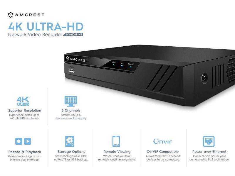 Amcrest 4K 8CH Security Camera System w/ 4K (8MP) NVR, (4) x 4K (8-Megapixel) IP67 Weatherproof Metal Dome POE IP Cameras (3840x2160),Pre-Installed 4TB Hard Drive (White)