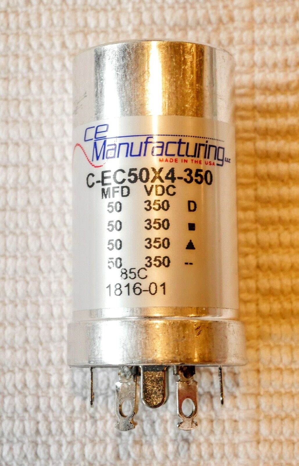 Capacitor  CE MFG CAN ELECTROLYTIC MALLORY  350V, 50-50-50-50 MFD USA MFD