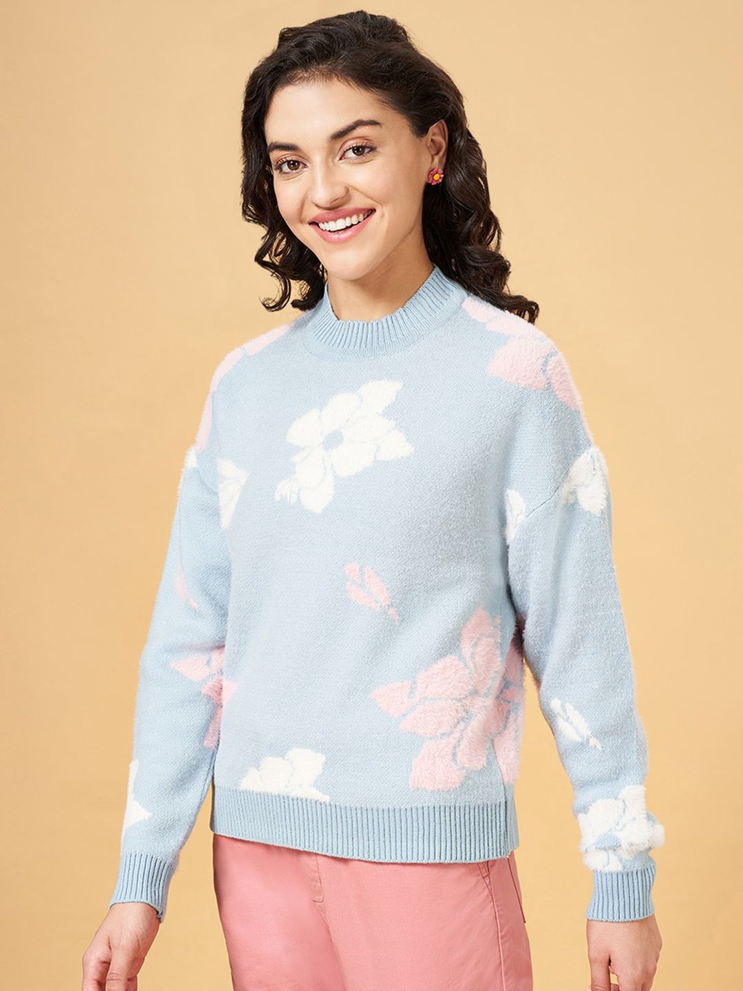 Honey by Pantaloons Blue Self Pattern Sweater