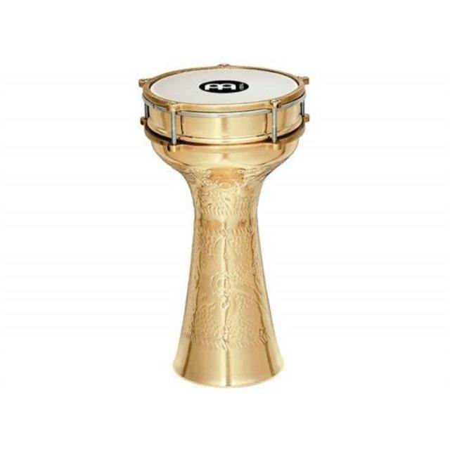 meinl percussion darbuka with hand hammered copper shell, brass plated  made in turkey  7 1/2" tunable synthetic head, 2year warranty he214