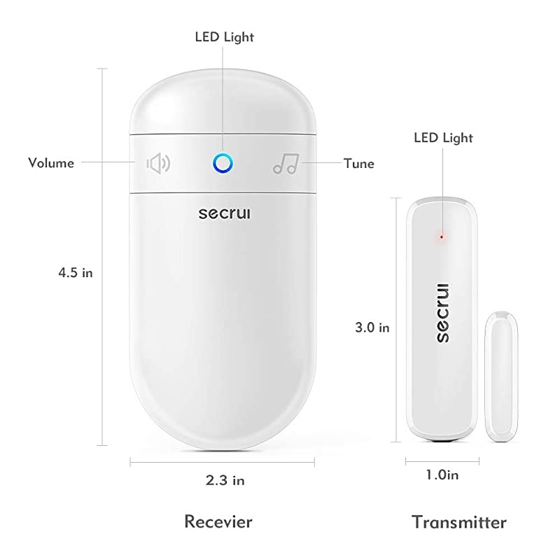 Chime Wireless Alarm Contact Sensor Doobell with 500ft Range 52 Chimes Adjustable Volume Mute Mode LED Indicators 1 Plugin Receiver 1 Sensor for OfficeHomeStore