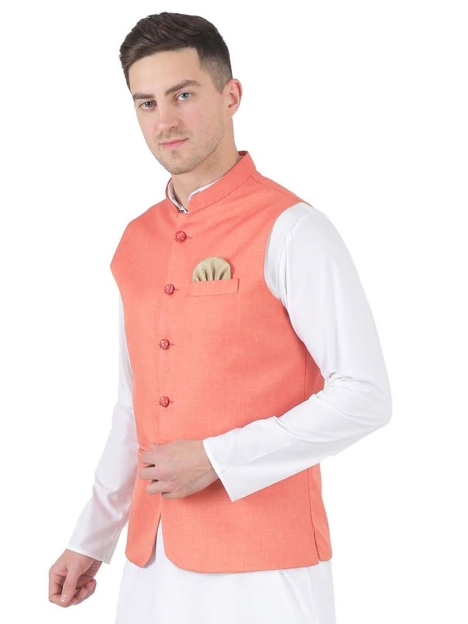 TAHVO Orange  Slim Fit Nehru Jacket