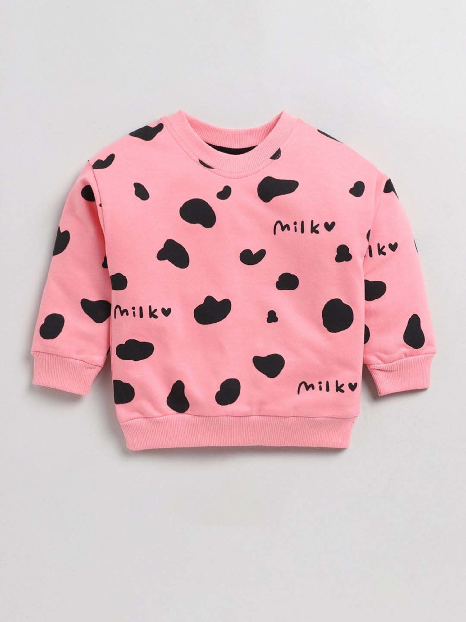 Clt.s Kids Pink & Black Cotton Printed Full Sleeves Sweatshirt Set