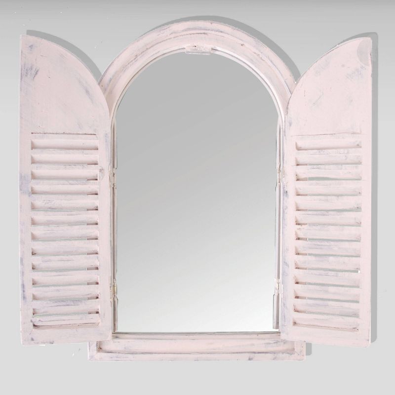 23" Wooden Window Frame With Glass French Doors White - Esschert Design