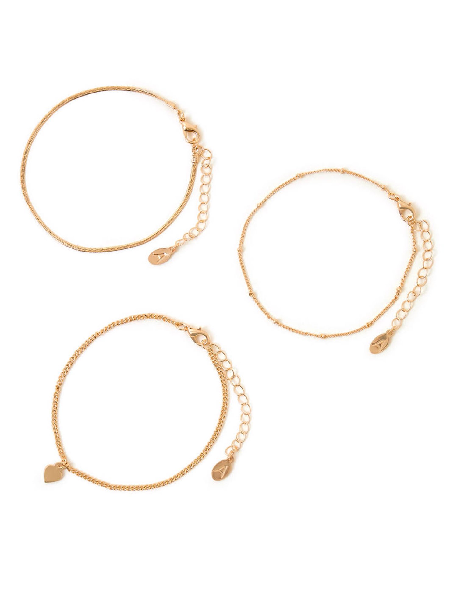 Accessorize London Gold Heart Chain Anklets for Women - Set of 3