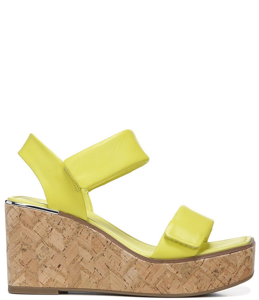 Franco Sarto Sweety Square Toe Leather Cork Platform Wedge Sandals