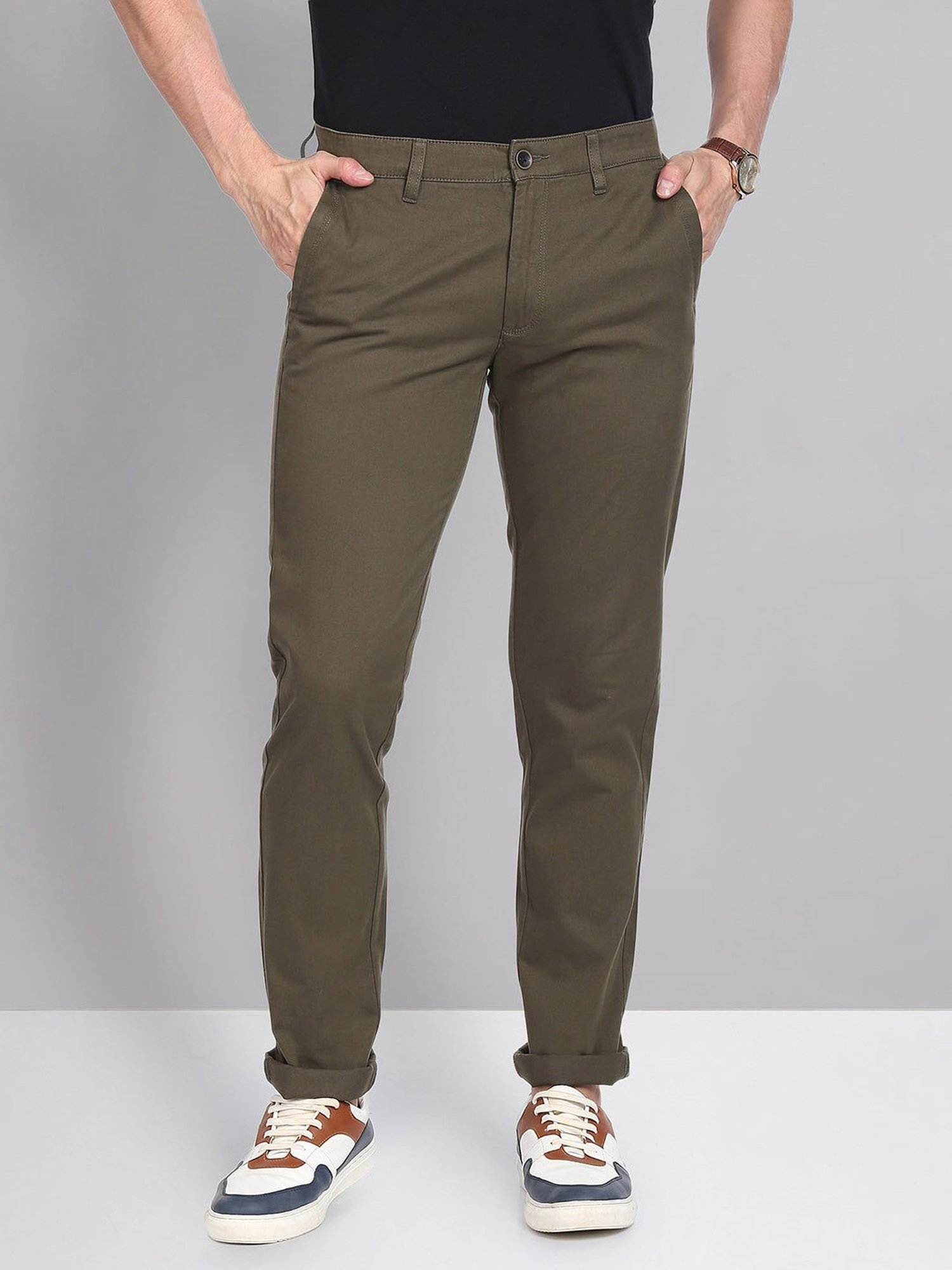AD by Arvind Dark Green Slim Fit Chinos