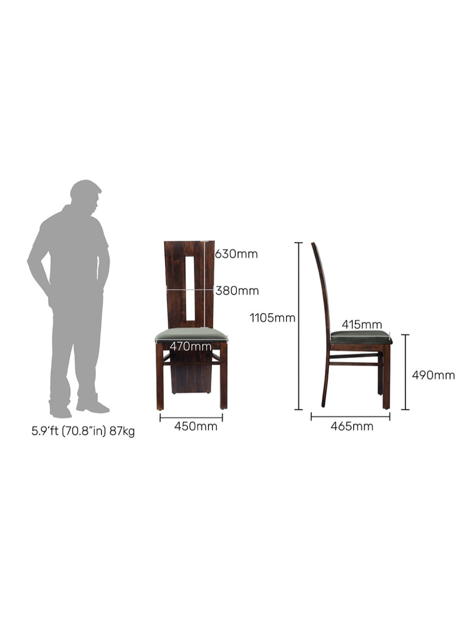 Durian Eva Brown & Olive Green Solid Wood & Fabric Dining Chair in Walnut Finish