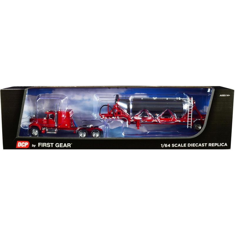 Mack Super-Liner with 60" Flattop Sleeper Cab & Heil 3-Drop Pneumatic Tank Trailer Red & Chrome 1/64 Diecast by DCP/First Gear